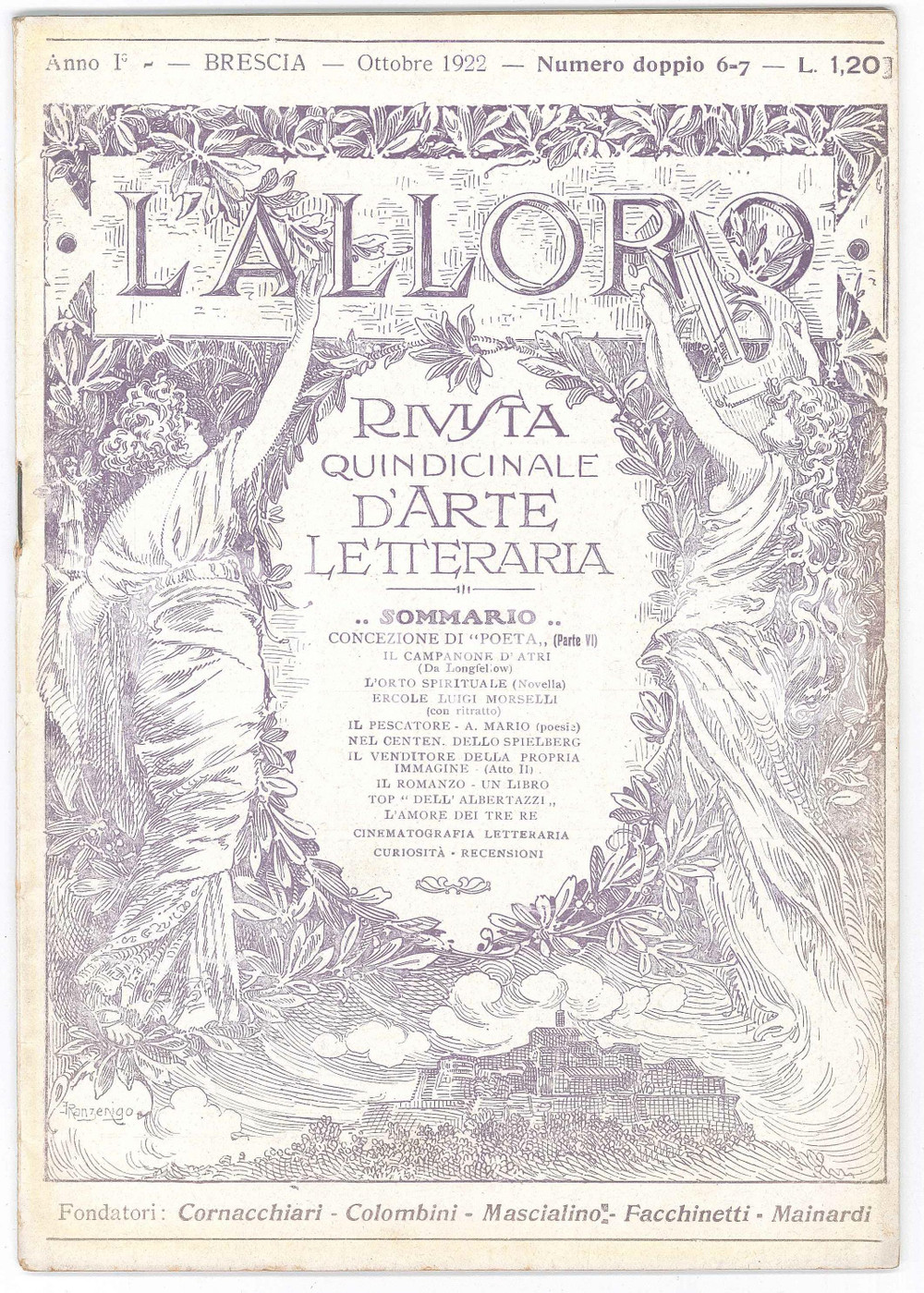 Giornale, rivista storica 1922 BRSCIA L ALLORO Ercole Luigi Morselli  Rivista arte letteraria Anno I 67 1