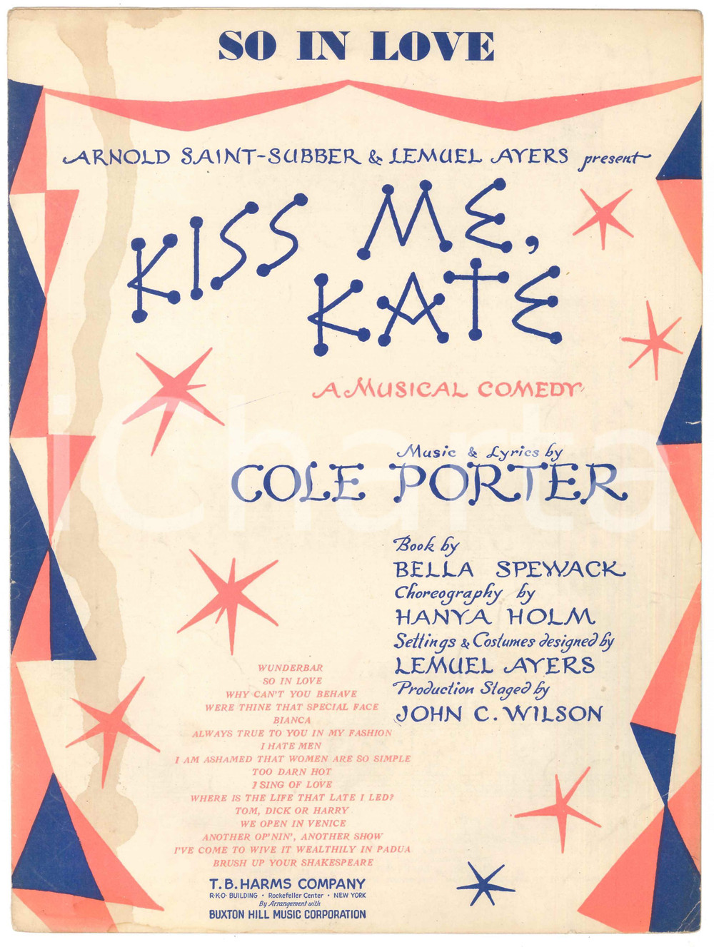 Oggetto da collezione cartaceo 1948 Cole PORTER   So in love   Kiss me, Kate   Spartito 1