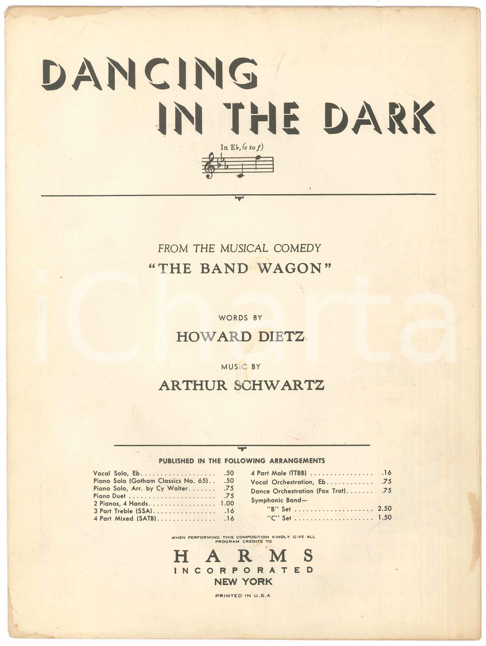 Oggetto da collezione cartaceo 1931 Howard DIETZ Arthur SCHWARTZ Dancing in the dark The band wagon  Spartito 1