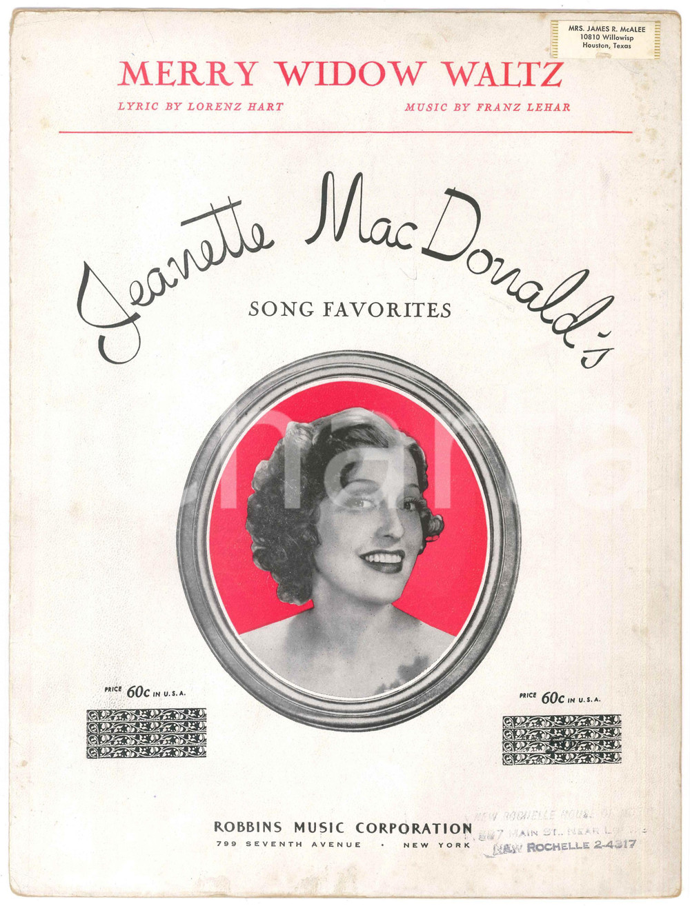 Oggetto da collezione cartaceo 1934 Franz LEHAR Lorenz HART Merry Widow Waltz  Jeanette MacDONALD S Spartito 1