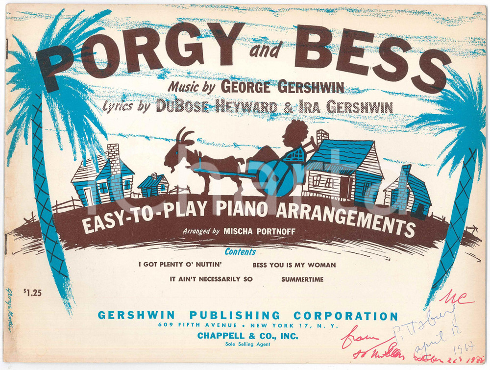Oggetto da collezione cartaceo 1959 George GERSHWIN Porgy and Bess  Easytoplaypiano arrangements 16 p. 1