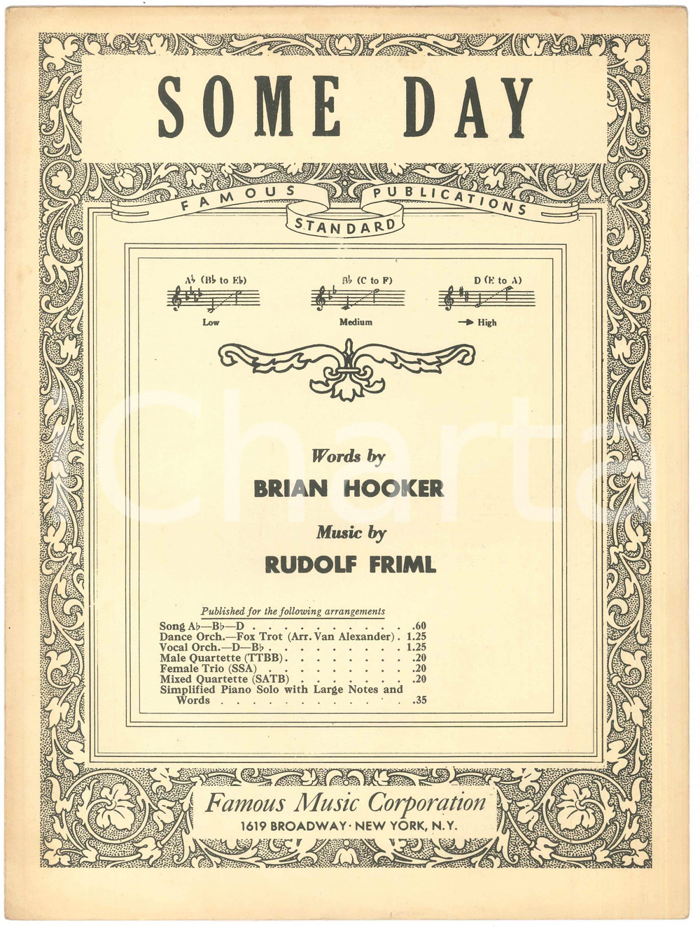 1931 Rudolf FRIML Brian HOOKER "Some Day" - Spartito Partitura d'epoca a stampa.EDITORE: Famous Music Corporation - New YorkPAGINE: 6 FAIR/discreto notazioni a matita e a penna all'interno Formato: 24x30 cm originale e autentica 1