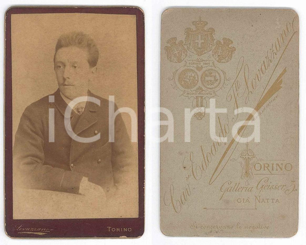 Fotografia d epoca originale 1885 ca TORINO Ritratto maschile  Busto  Foto Edoardo LOVAZZANO CDV 1