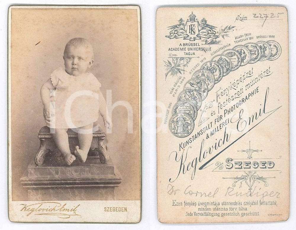 Fotografia d epoca originale 1895 ca HUNGARY Portrait of Cornel RUDIGER  Child  Photo Emil KEGLOVICH CDV 1