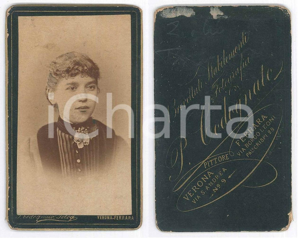 Fotografia d epoca originale 1890 ca VERONA Ritratto Alina TRABUCCHI  Foto Pietro CODOGNATO CDV 1