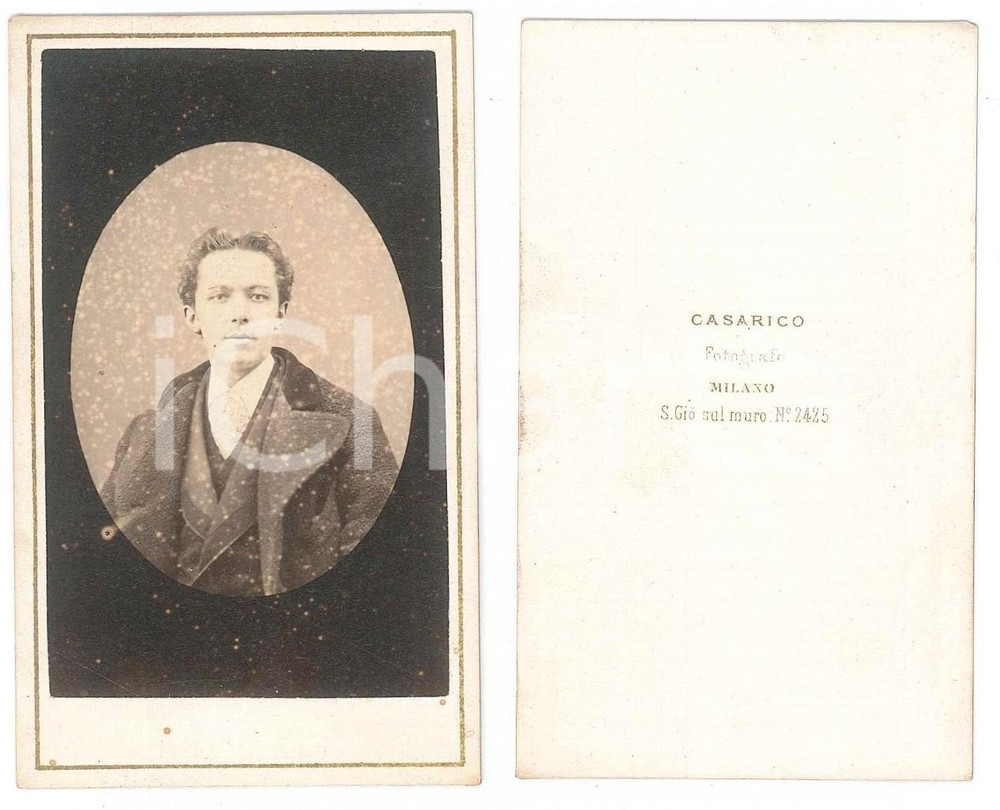 Fotografia d epoca originale 1870 ca MILANO Ritratto di giovane uomo  Busto  Foto CASARICO CDV 1