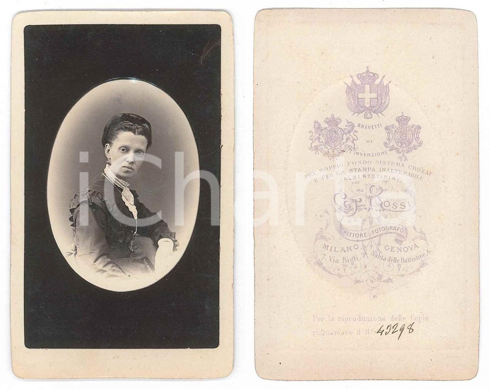 Fotografia d epoca originale 1870 ITALIA Ritratto femminile di profilo  Fotografo Giulio ROSSI  CDV 1