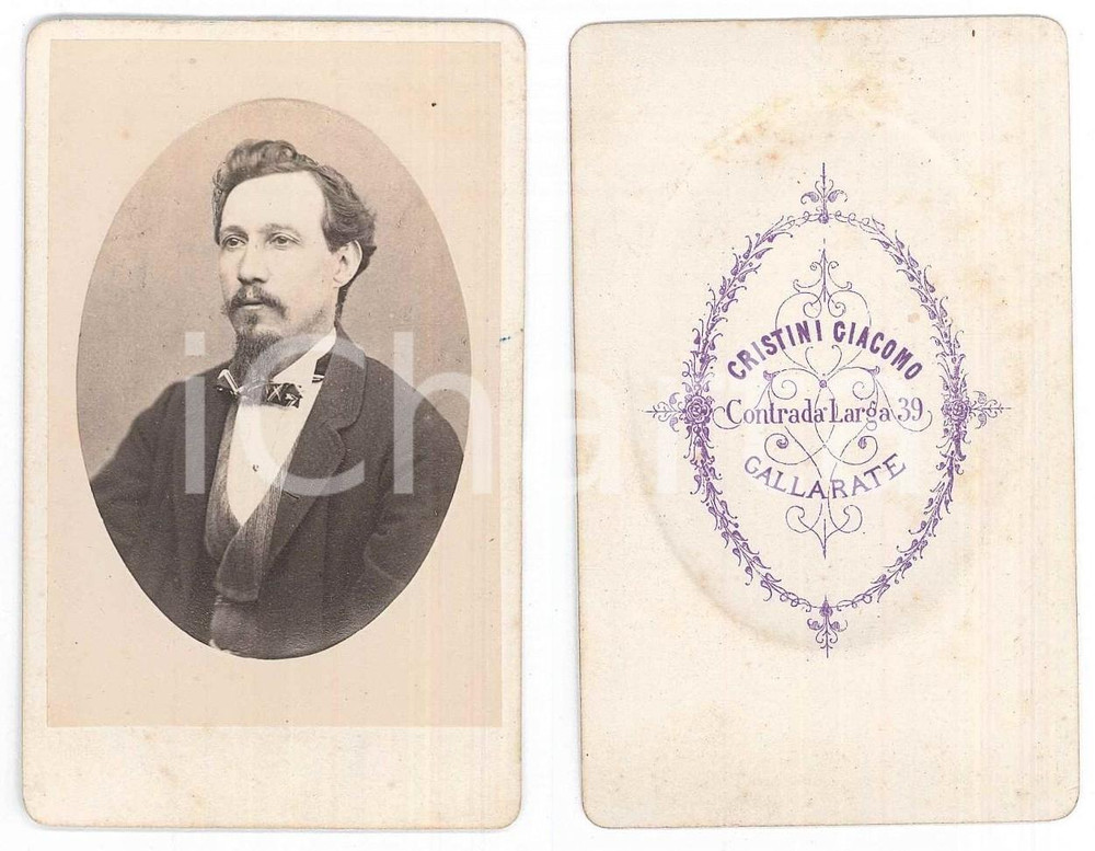 Fotografia d epoca originale 1870 ca GALLARATE Ritratto maschile  Busto  Foto Giacomo CRISTINI CDV 1