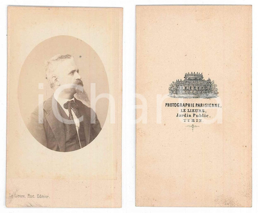 Fotografia d epoca originale 1865 ca TORINO Ritratto maschile di profilo  Foto LE LIEURE  CDV 1
