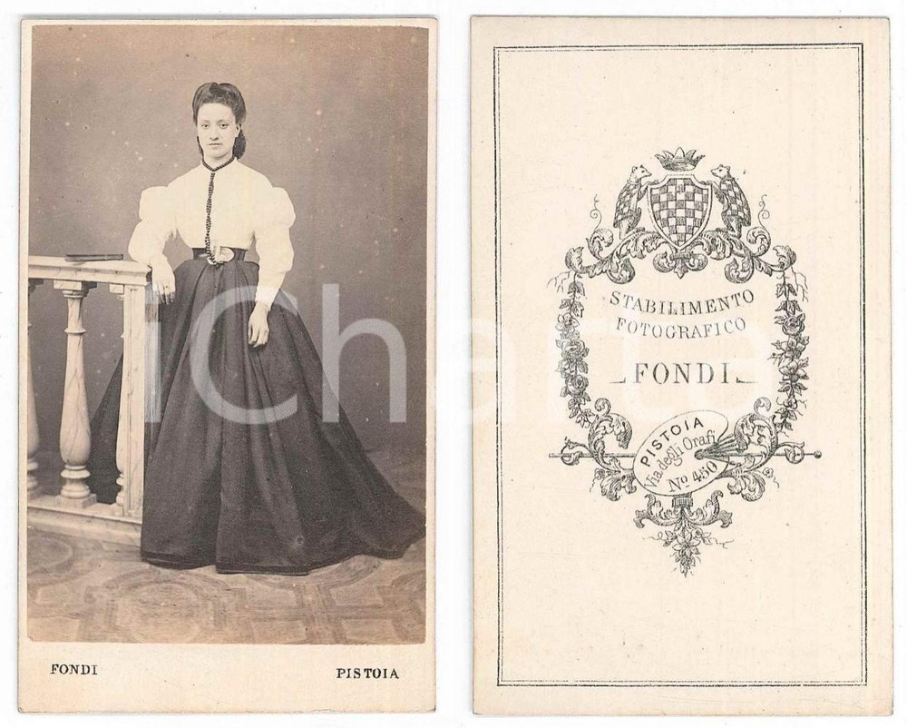 Fotografia d epoca originale 1870 ca PISTOIA Ritratto di una giovane donna  Foto Stabilimento FONDI CDV 1