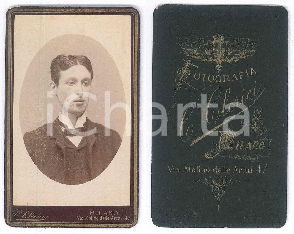 Fotografia d epoca originale 1880 ca MILANO Ritratto di un giovane uomo  Foto C. CLERICI CDV 1