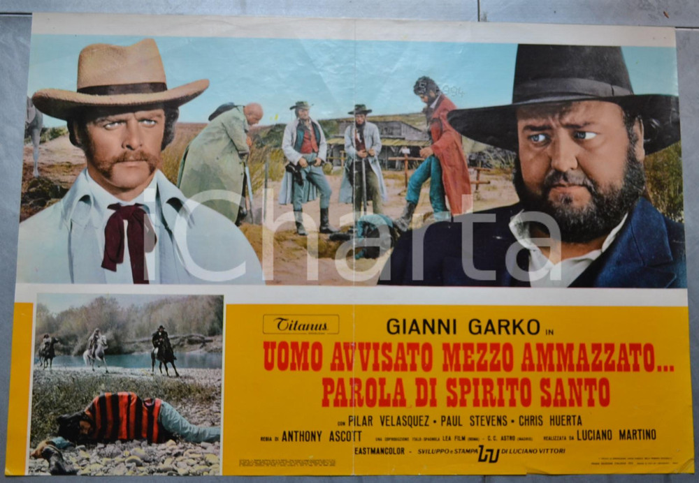 Materiale cinematografico d’epoca 1972 WESTERN Uomo avvisato mezzo ammazzato...parola di Spirito Santo Lobby card 1