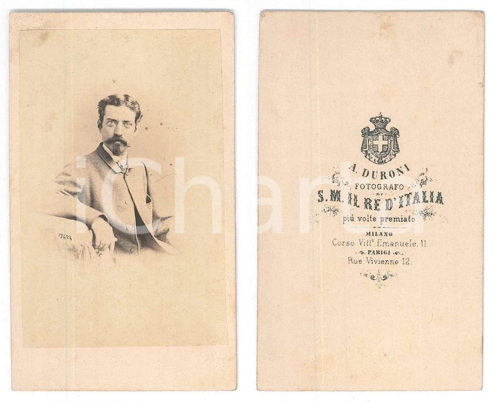 Fotografia d epoca originale 1870 ca MILANO Ritratto maschile seduto  Busto  Foto Alessandro DURONI CDV 1