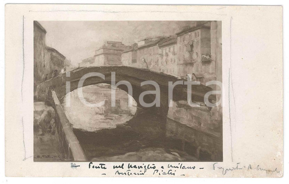 Fotografia d epoca originale 1929 MILANO Antonio PIATTI Ponte sul Naviglio Fotocartolina del quadro 1