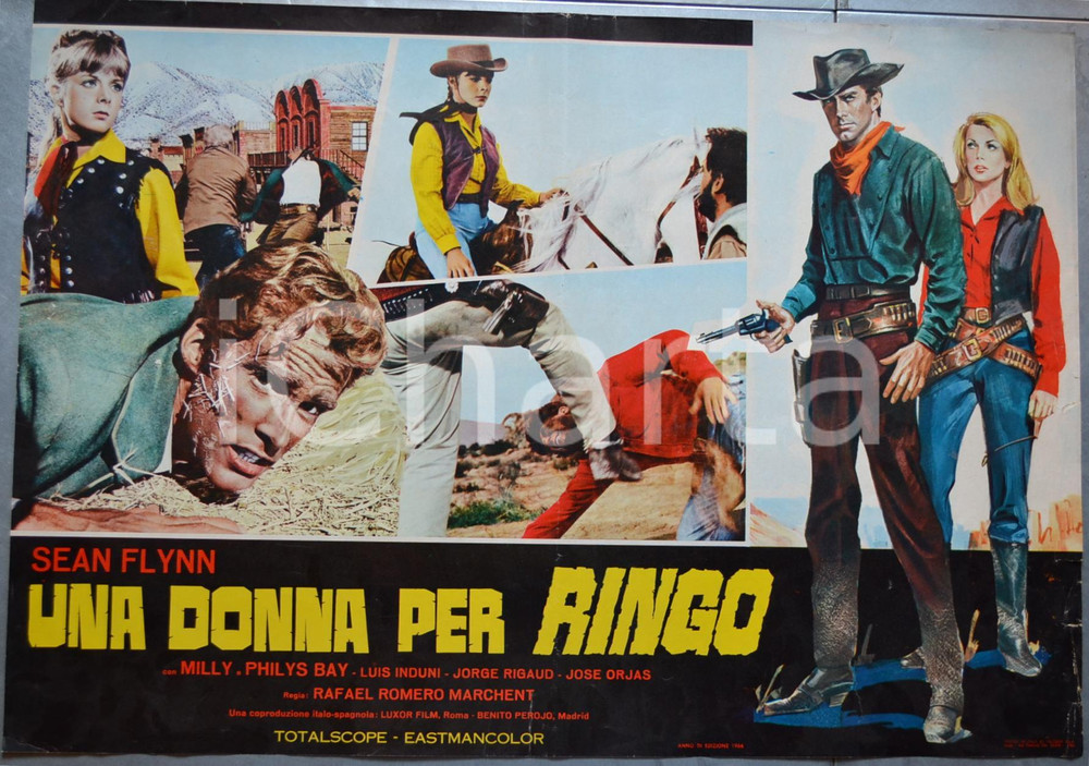 Materiale cinematografico d’epoca 1966 WESTERN  DOS PISTOLAS GEMELAS Una donna per Ringo  Lobby card 1