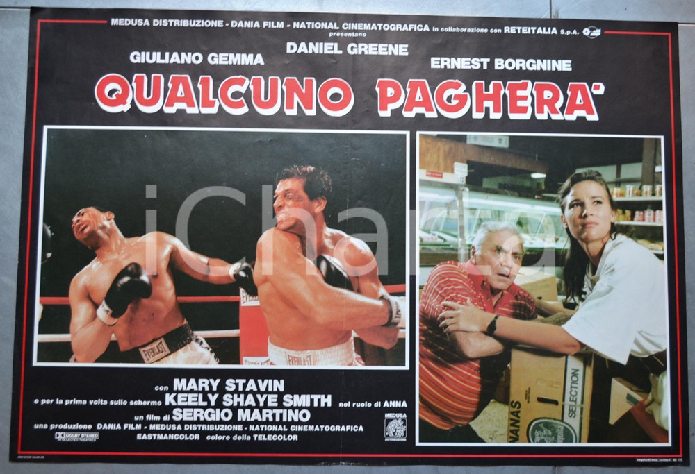 Materiale cinematografico d’epoca 1988 CINEMA Qualcuno pagherÃ  Giuliano GEMMA Ernest BORGNINE Lobby card 1