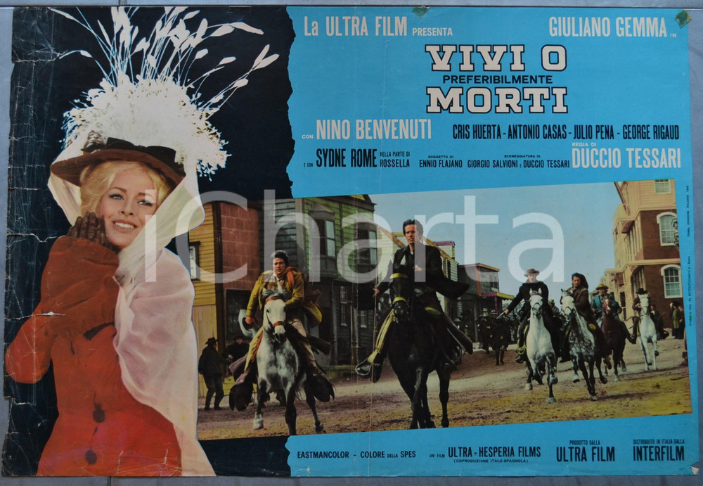 Materiale cinematografico d’epoca 1969 WESTERN Vivi o preferibilmente morti Sydne ROME Giuliano GEMMA Lobby card 1