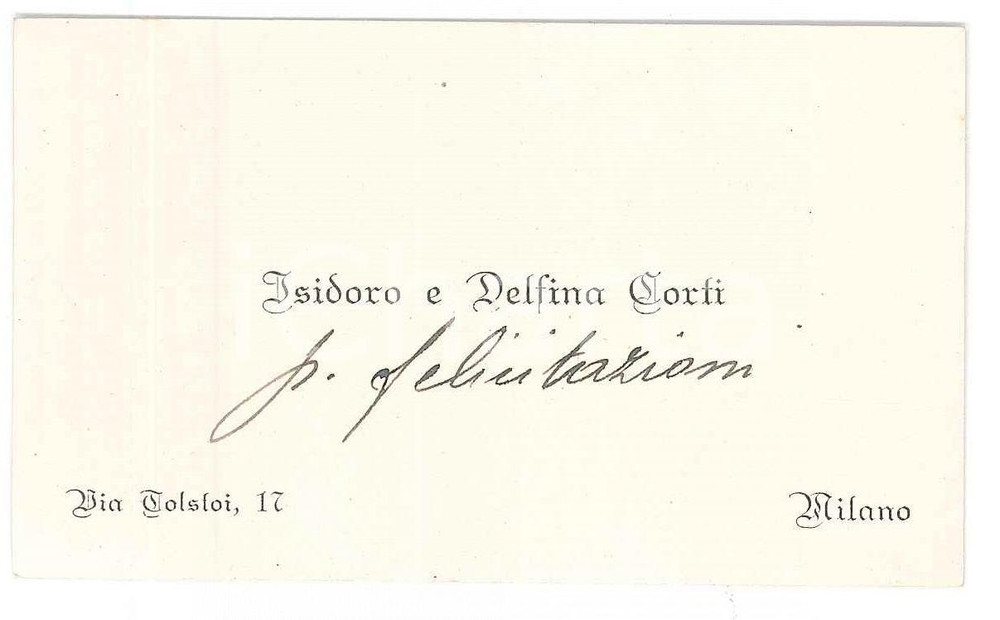 Oggetto da collezione cartaceo 1920 ca MILANO Via Tolstoj 17  Isidoro e Delfina CORTI Biglietto da visita 9x5 1