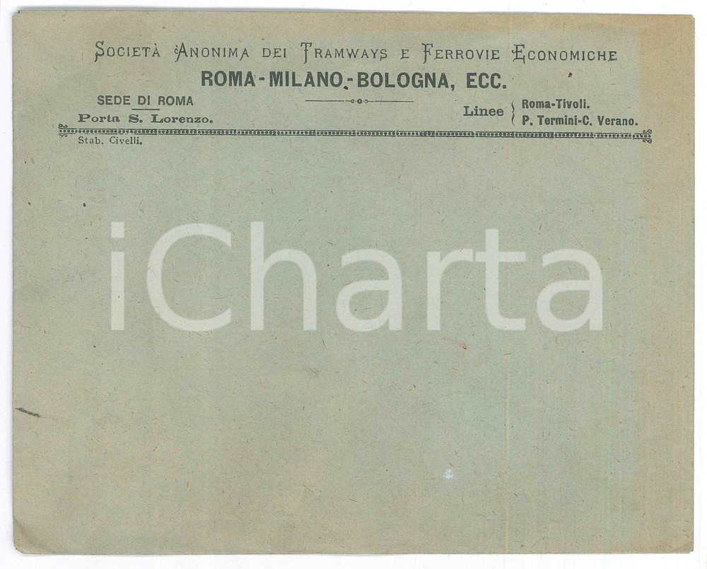 Materiale pubblicitario d’epoca 1910 ca ROMA Società Anonima dei Tramways e Ferrovie Economiche  Busta VUOTA 2 1