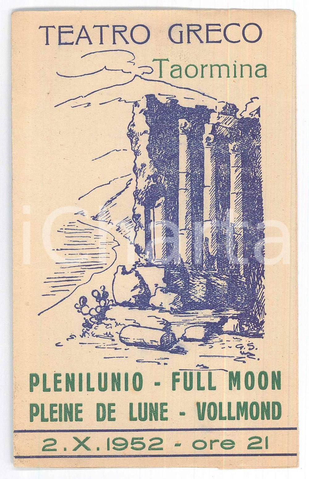 Materiale pubblicitario d’epoca 1952 TAORMINA Teatro Greco  Concerto Giuseppe SILIGATO Orchestra a plettro 1