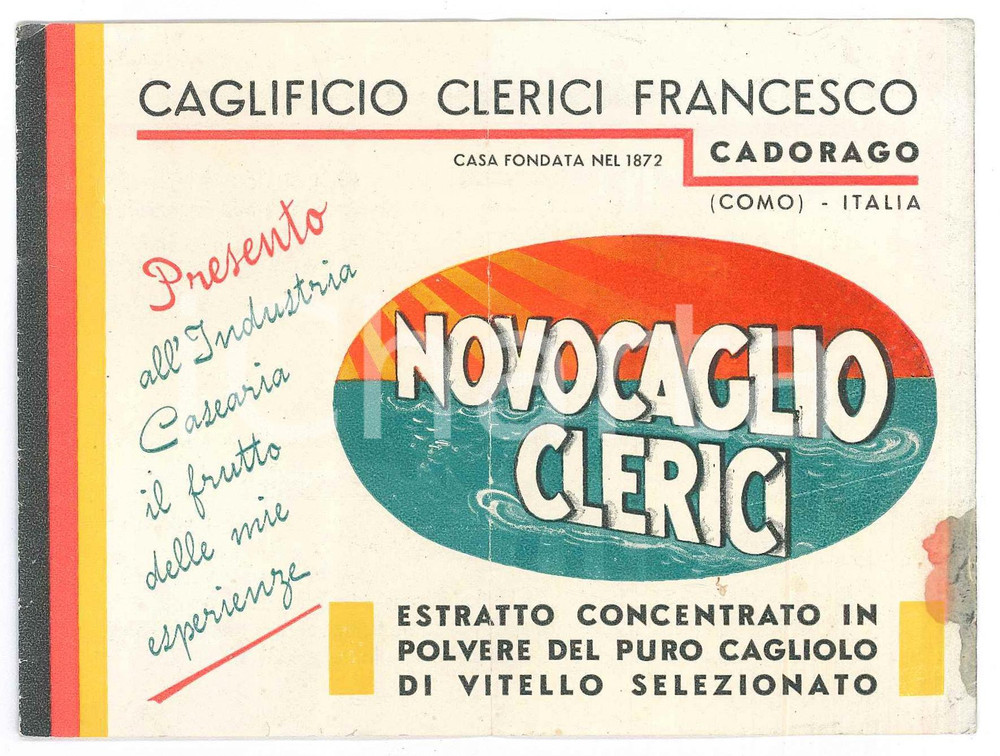 Materiale pubblicitario d’epoca 1939 CADORAGO Caglificio Francesco CLERICI Novocaglio Clerici  Pieghevole 14x10 1