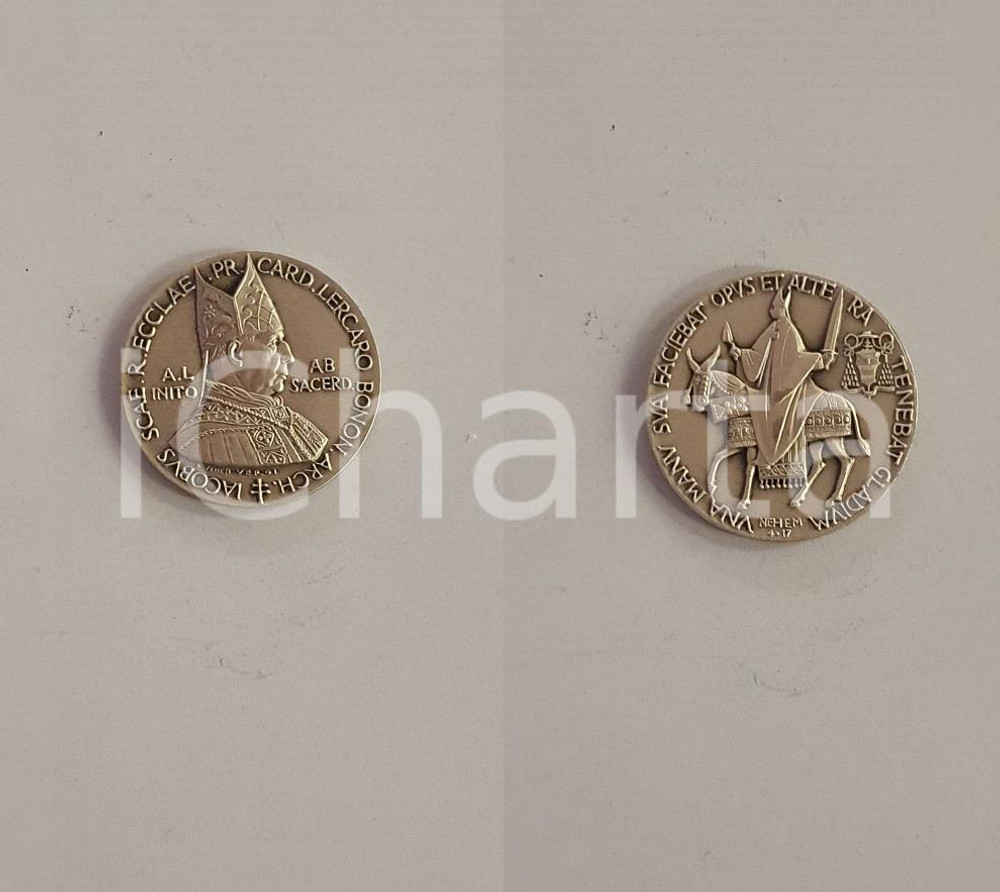 Oggetto da collezione cartaceo 1965 ca ARCIDIOCESI DI BOLOGNA Cardinal Giacomo LERCARO Moneta commemorativa 1 1