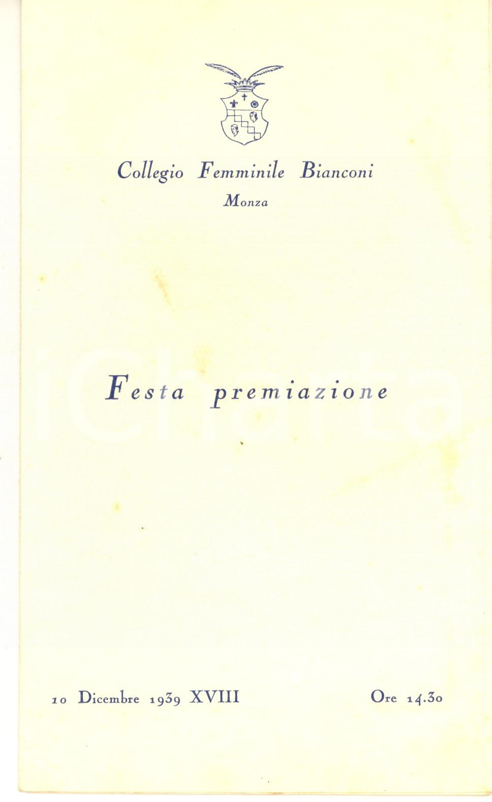 Documento originale, autentico 1939 MONZA Collegio Femminile BIANCONI  Programma festa premiazione 1