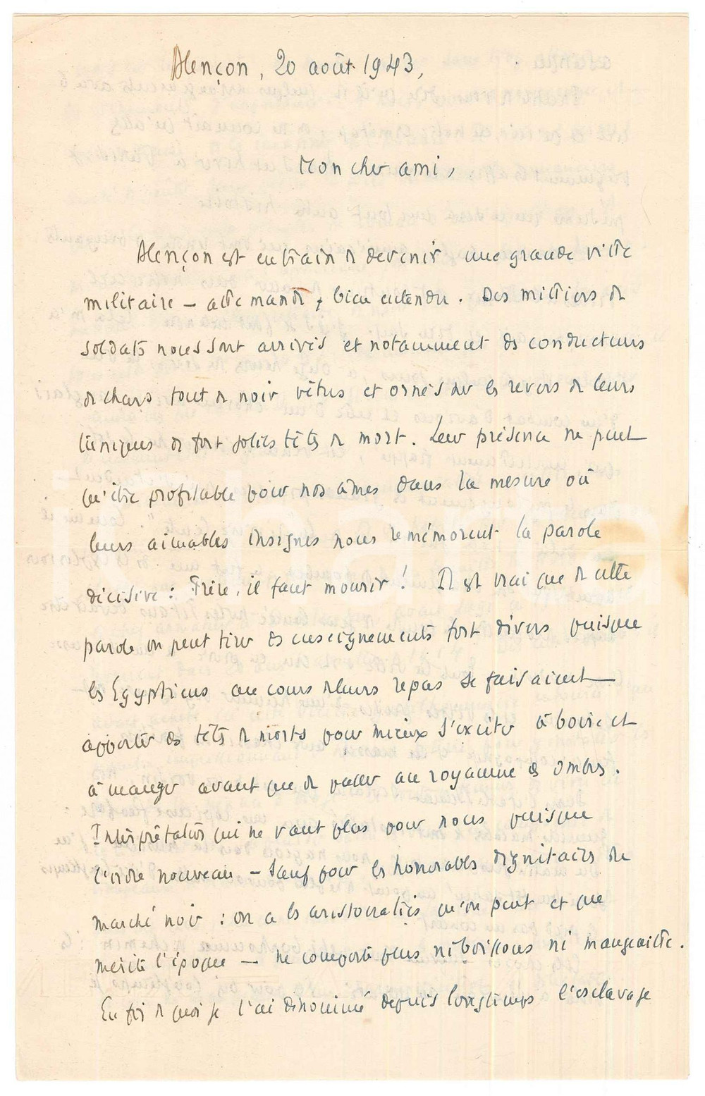 Autografo originale 1943 WW2 ALENÃ‡ON Gabriel BRUNET sulla guerra aerea e l invasione di soldati 1