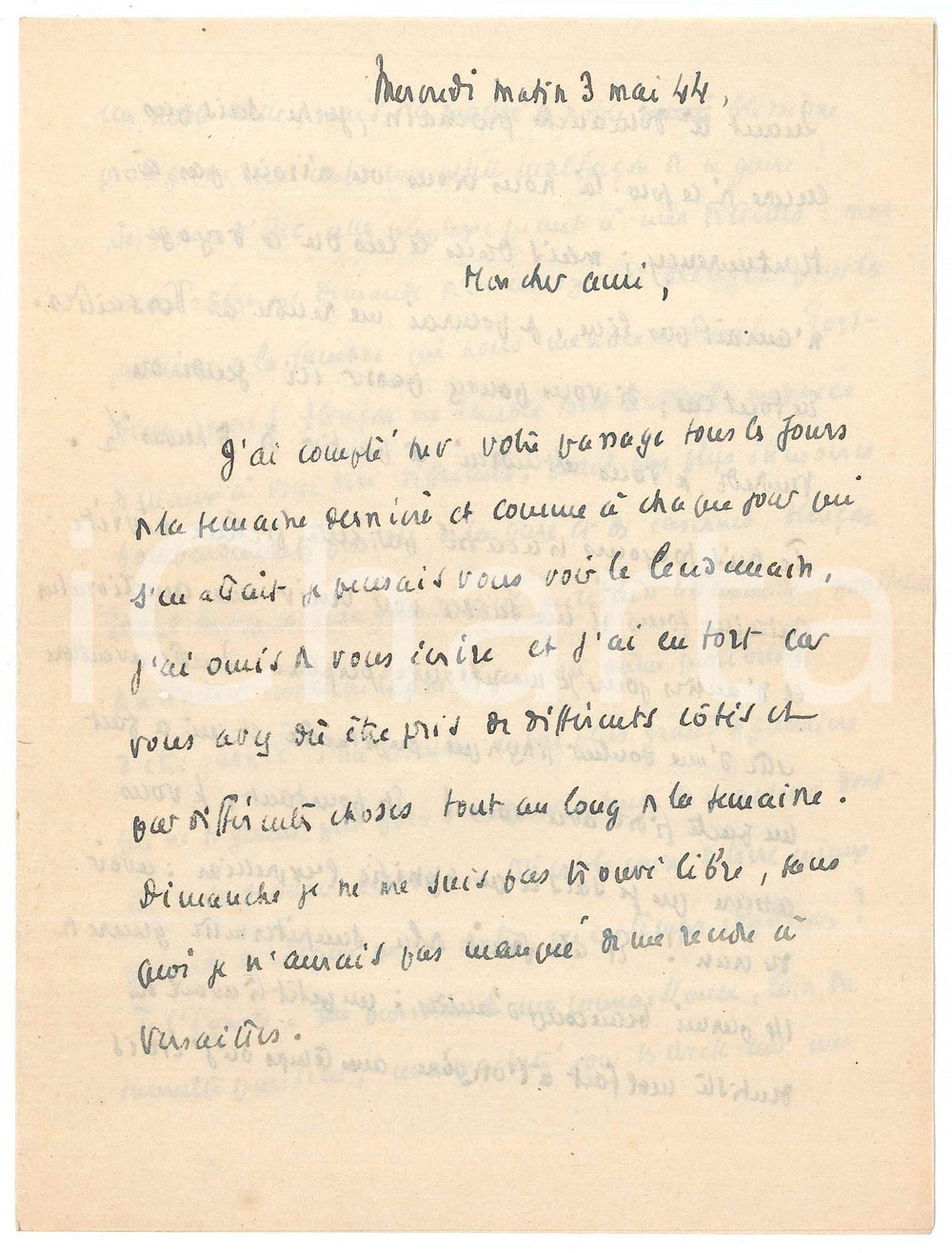 Autografo originale 1944 WW2 PARIS Gabriel BRUNET e i rischi della guerra per la famiglia Autografo 1