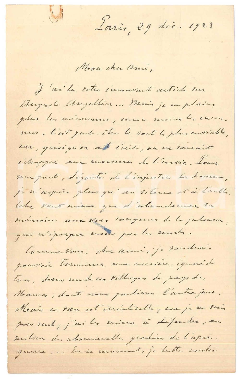 1923 PARIS Paul BRULAT "Je n'aspire plus qu'au silence et à l'oubli" *Autographe