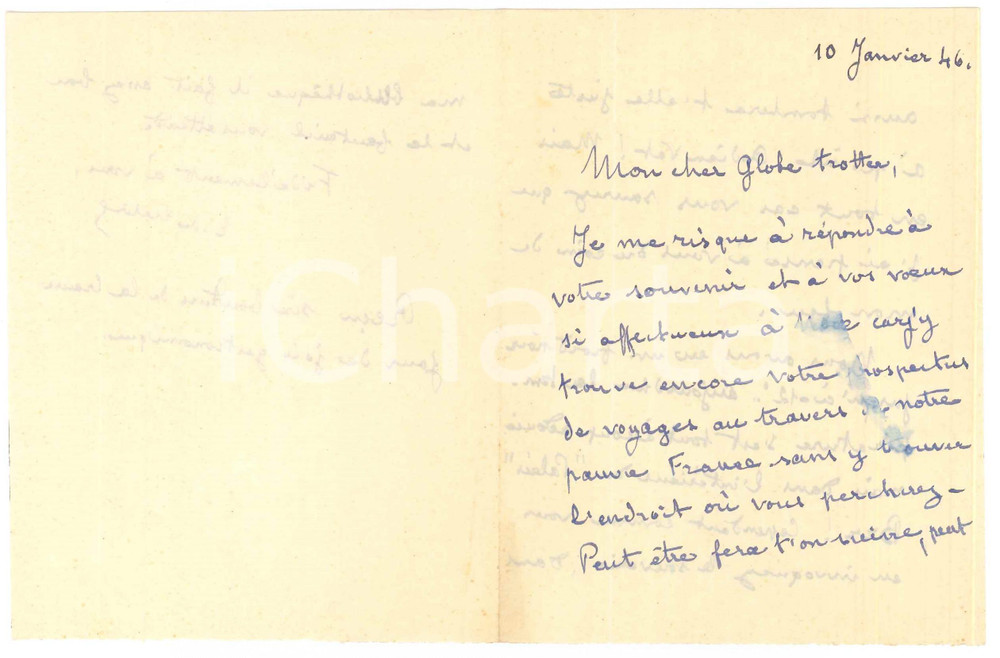 Autografo originale Gennaio 1946 FRANCE Etienne BANDY DE NALECHE invita un amico Autografo 1