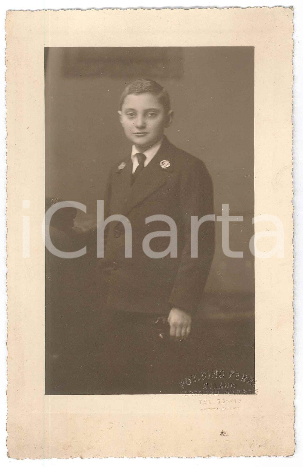 Fotografia d epoca originale 1940 ca MILANO Ragazzo in divisa da collegiale  Ritratto Foto DINO FERRI 11x16 1