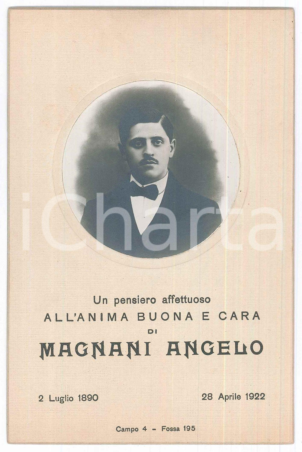 Fotografia d epoca originale 1890 LOMBARDIA  Angelo MAGNANI  Foto ricordo lutto 12x17 cm 1