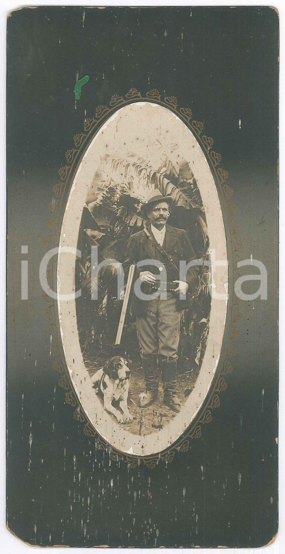 Fotografia d epoca originale 1910 ca ITALIA Cacciatore con il cane  Ritratto  Foto anonima 13x25 cm 1