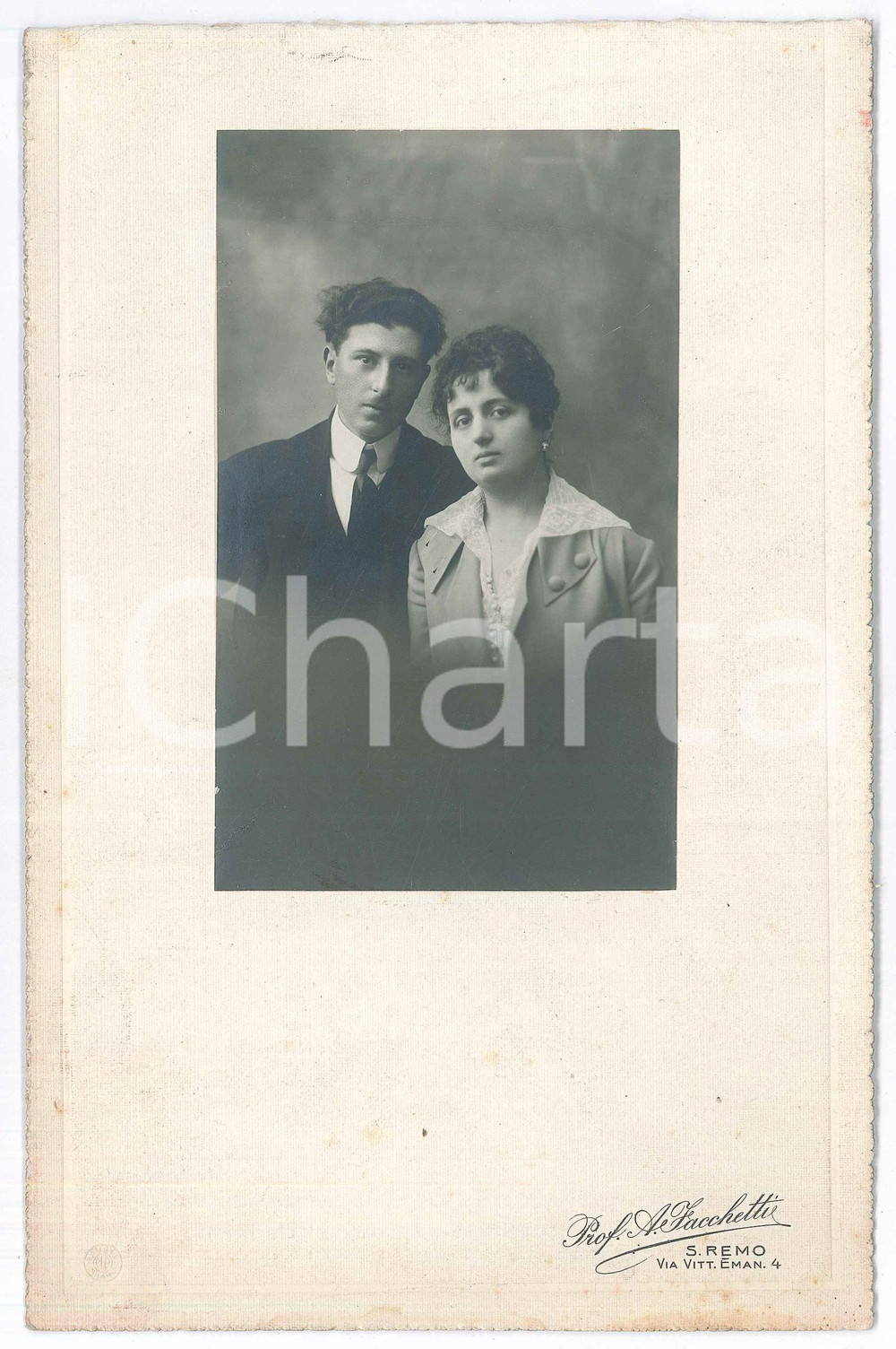 Fotografia d epoca originale 1920 ca SANREMO Ritratto di una coppia  Foto A. FACCHETTI 16x24 cm 1
