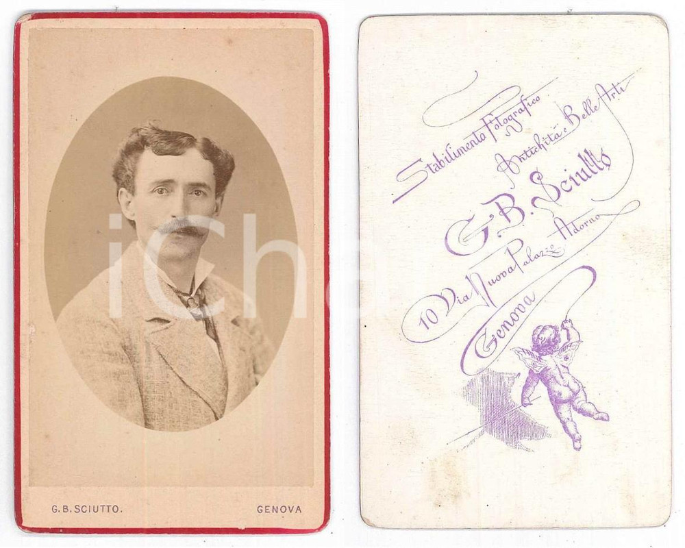 Fotografia d epoca originale 1870 ca GENOVA Ritratto di giovane uomo  Foto G. B. SCIUTTO CDV 1