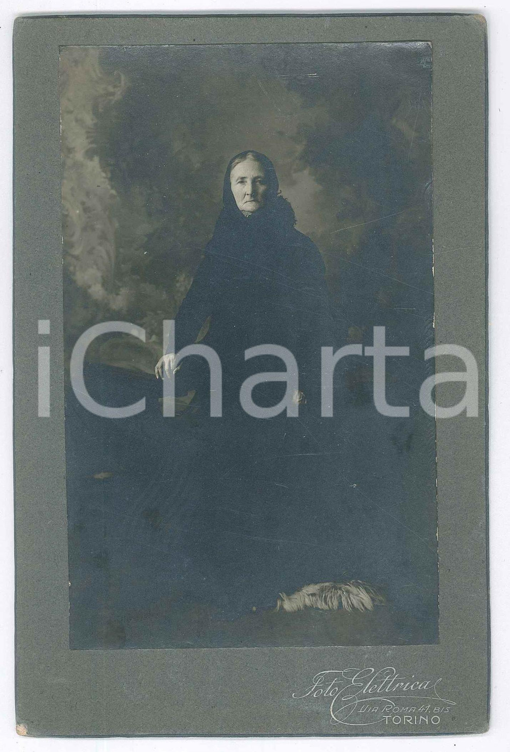 Fotografia d epoca originale 1915 ca TORINO Ritratto di anziana vedova  Foto Elettrica 11x17 cm 1