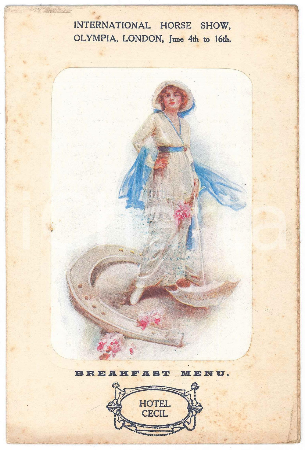 Oggetto da collezione cartaceo 1914 LONDON OLYMPIA  International Horse Show  Hotel CECIL Breakfast menu 1