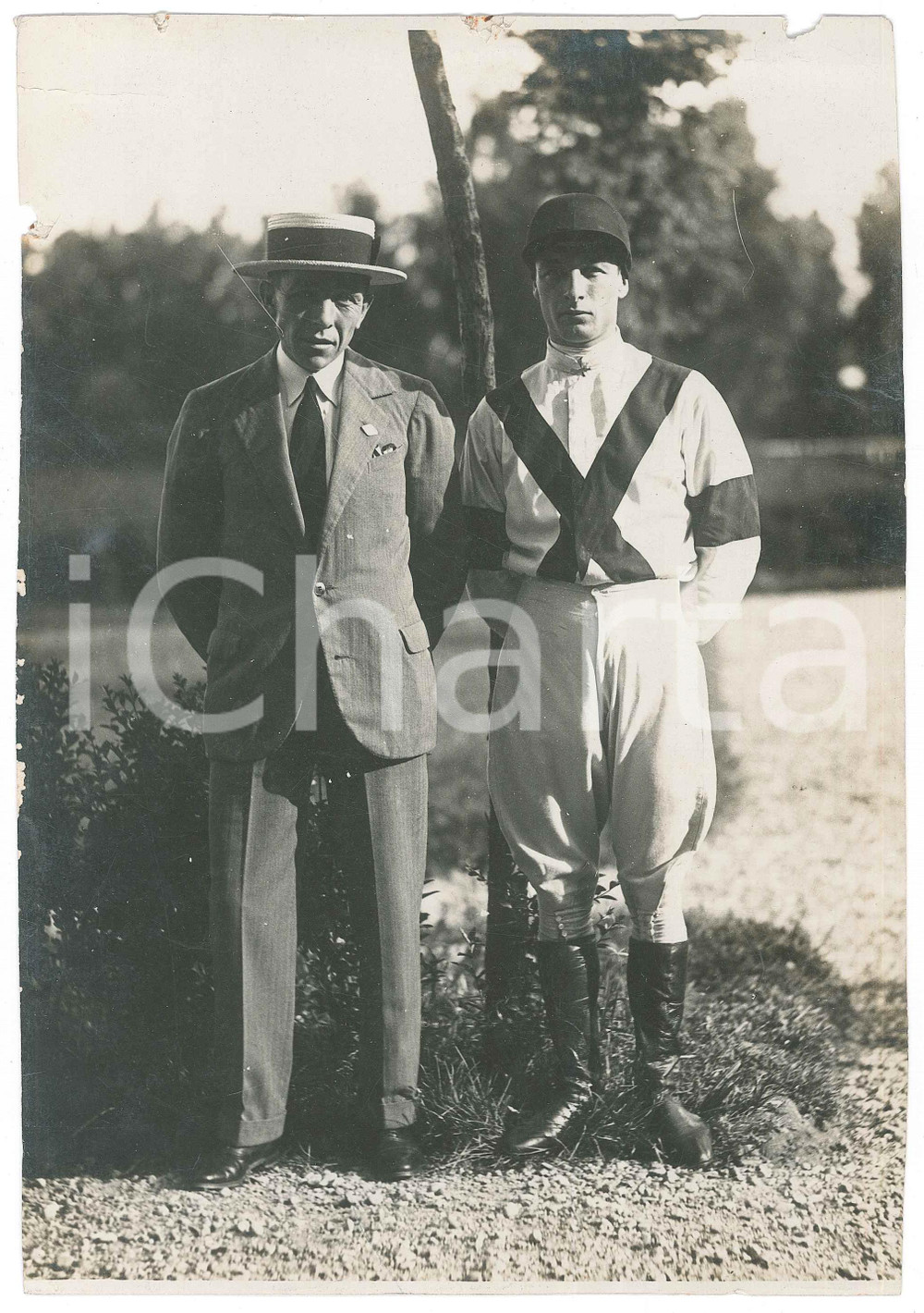 Fotografia d epoca originale 1930 ca ITALIA  IPPICA  Fantino e proprietario  Ritratto Foto 18x24 cm 1