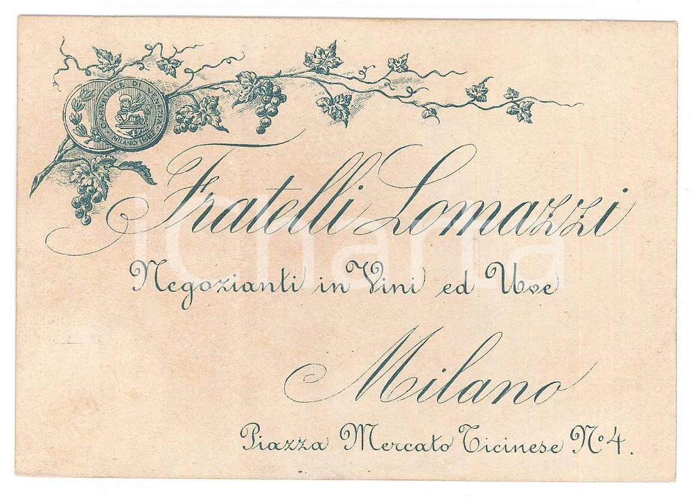 Oggetto da collezione cartaceo 1902 MILANO Piazza mercato ticinese FRATELLI LOMAZZI Vini e uve  Biglietto 1