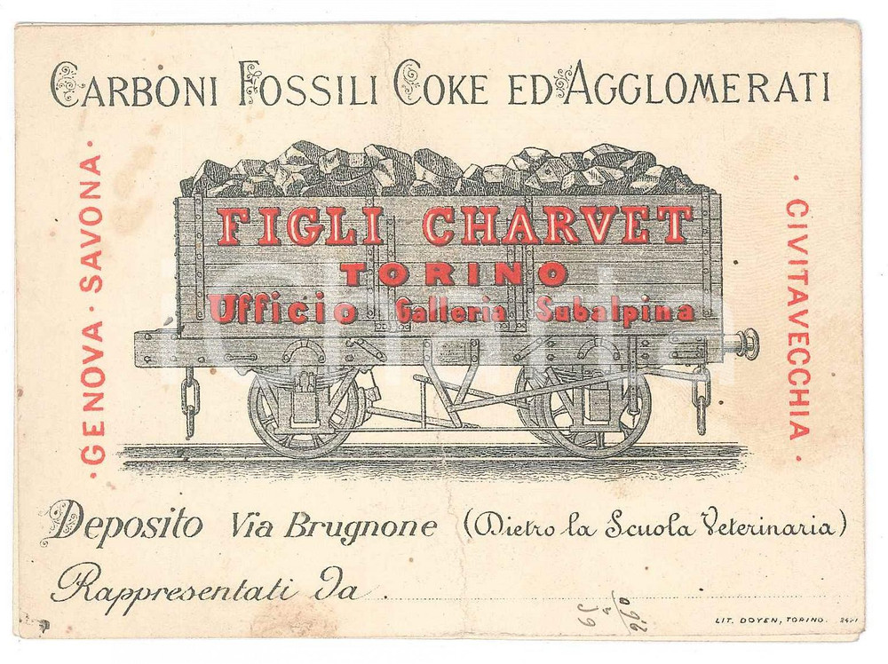 Oggetto da collezione cartaceo 1891 TORINO Galleria Subalpina  Figli CHARVET Carboni fossili Biglietto 1