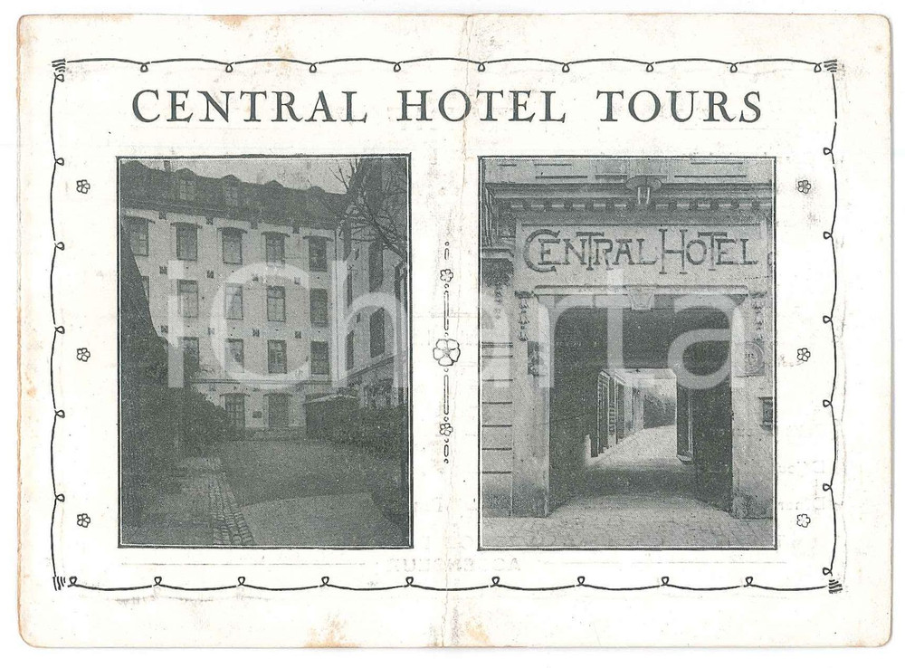 Materiale pubblicitario d’epoca 1910 ca TOURS F Central Hotel  Pieghevole ILLUSTRATO 14x10 cm 1