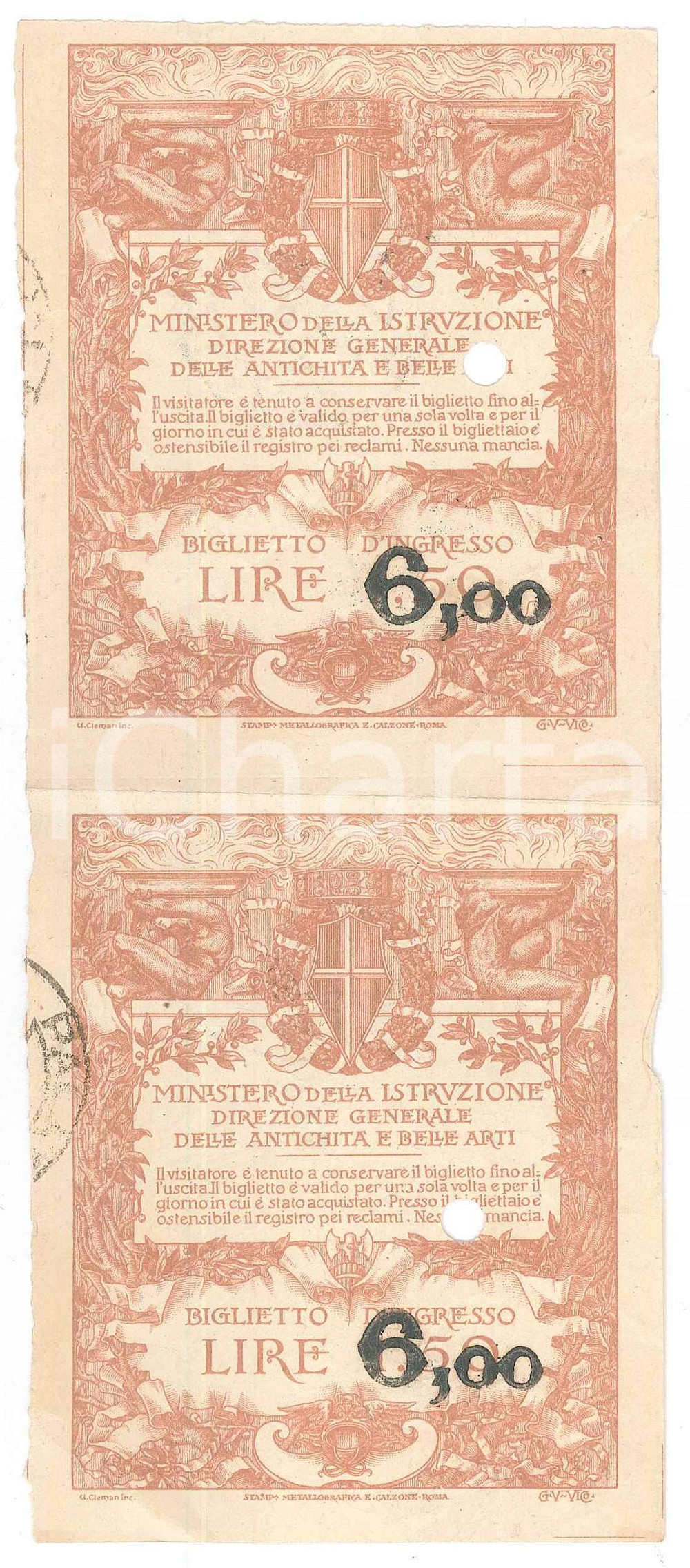 Oggetto da collezione cartaceo 1937 ROMA Colle Palatino  2 biglietti di ingresso agli scavi archeologici 8x19 1