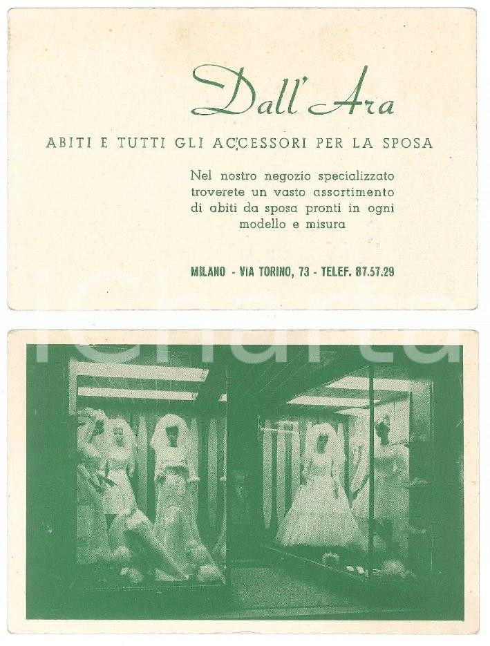 Oggetto da collezione cartaceo 1950 ca MILANO Abiti da sposa DALL ARA Biglietto da visita ILLUSTRATO 11x7 cm 1