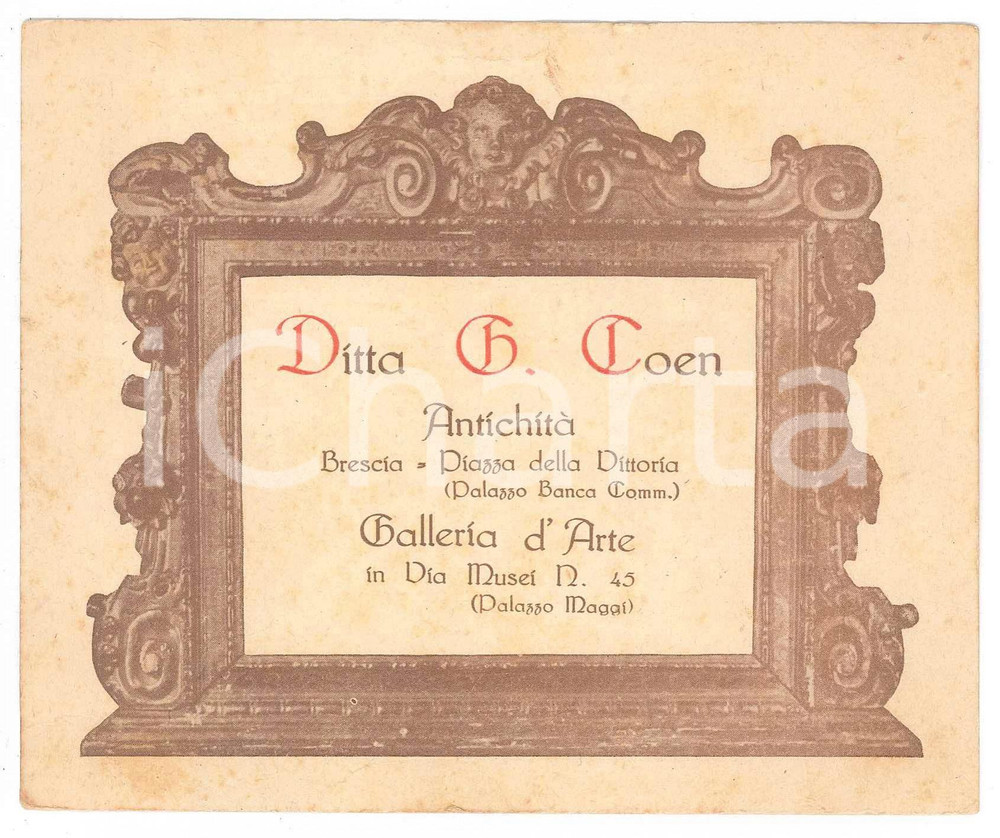 Oggetto da collezione cartaceo 1940 ca BRESCIA Ditta G. COEN AntichitÃ  e galleria d arte  Biglietto da visita 1