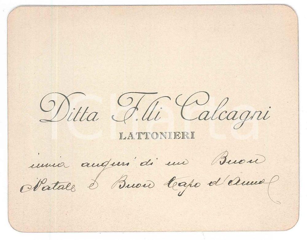 Oggetto da collezione cartaceo 1910 ca ITALIA Ditta Fratelli CALCAGNI Lattonieri  Biglietto di Buon Natale 1