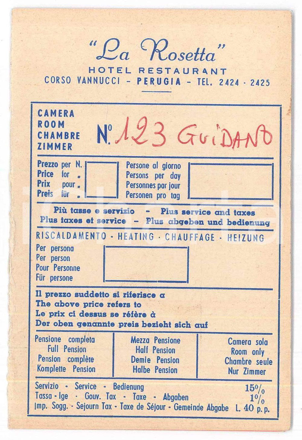 Materiale pubblicitario d’epoca 1955 ca PERUGIA Albergo ristorante LA ROSETTA Pieghevole con mappa 8x12 cm 1