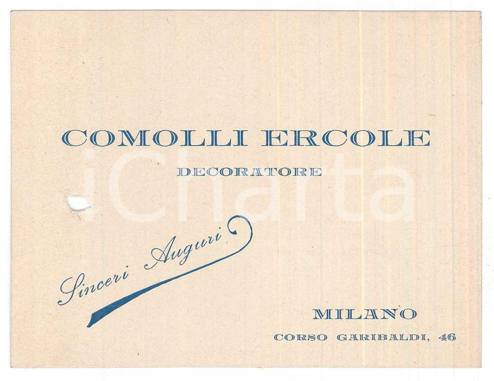 Oggetto da collezione cartaceo 1917 MILANO Corso Garibaldi 46  Ercole COMOLLI decoratore Biglietto 1