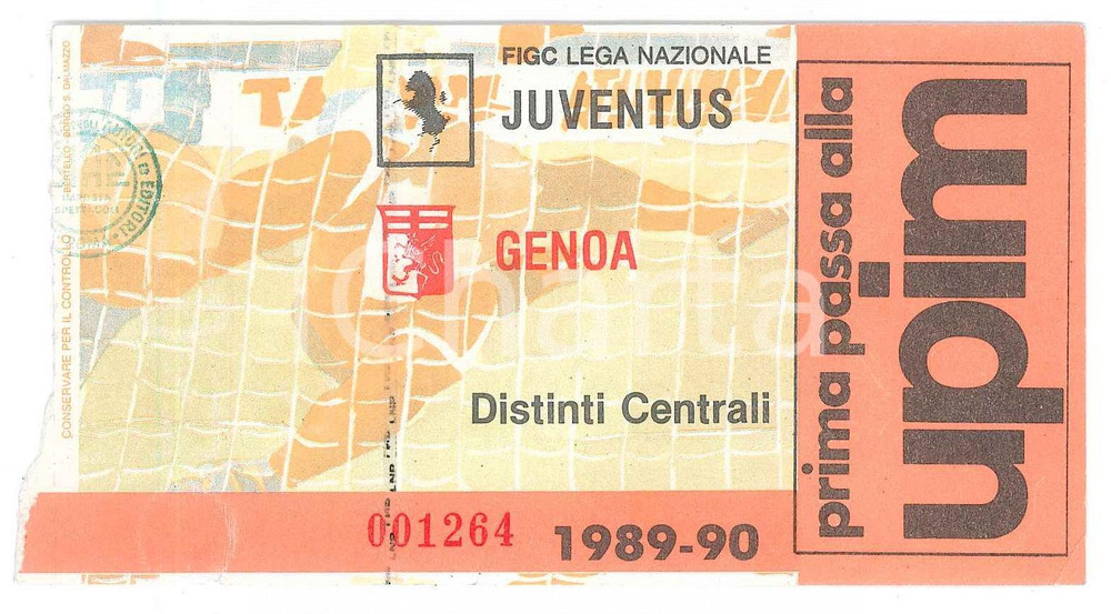 Oggetto da collezione cartaceo 1990 TORINO Stadio comunale JUVENTUS vs GENOA Biglietto  Calcio FIGC 1