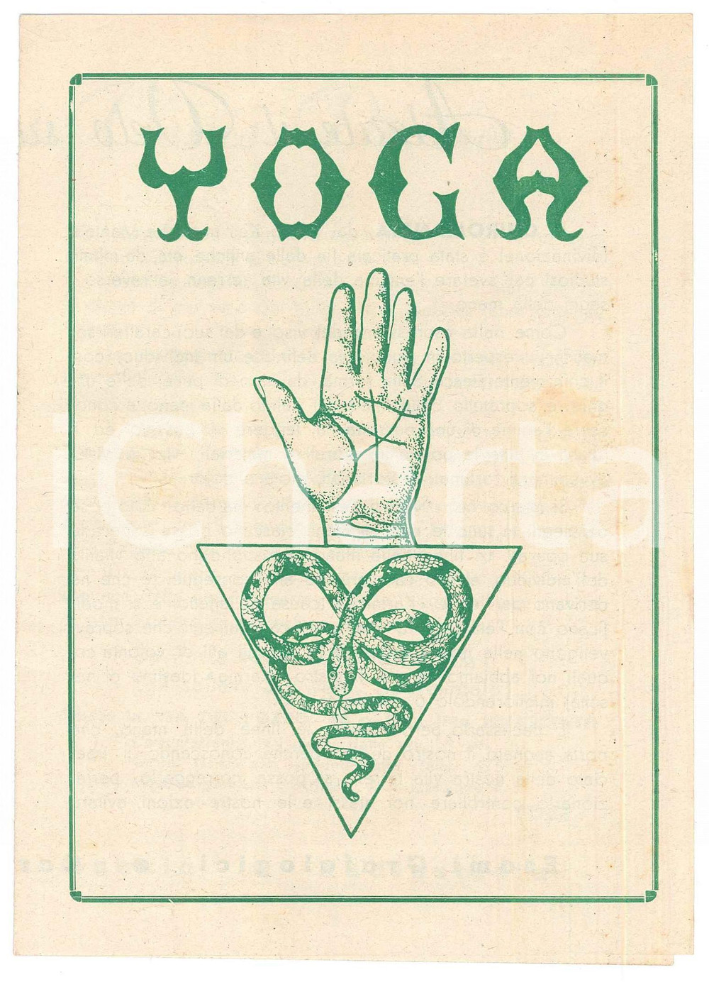 Materiale pubblicitario d’epoca 1955 ca ROMA Via del pozzo  Chiromante YOGI Radiostesia CARTOMANZIA Pieghevole 1